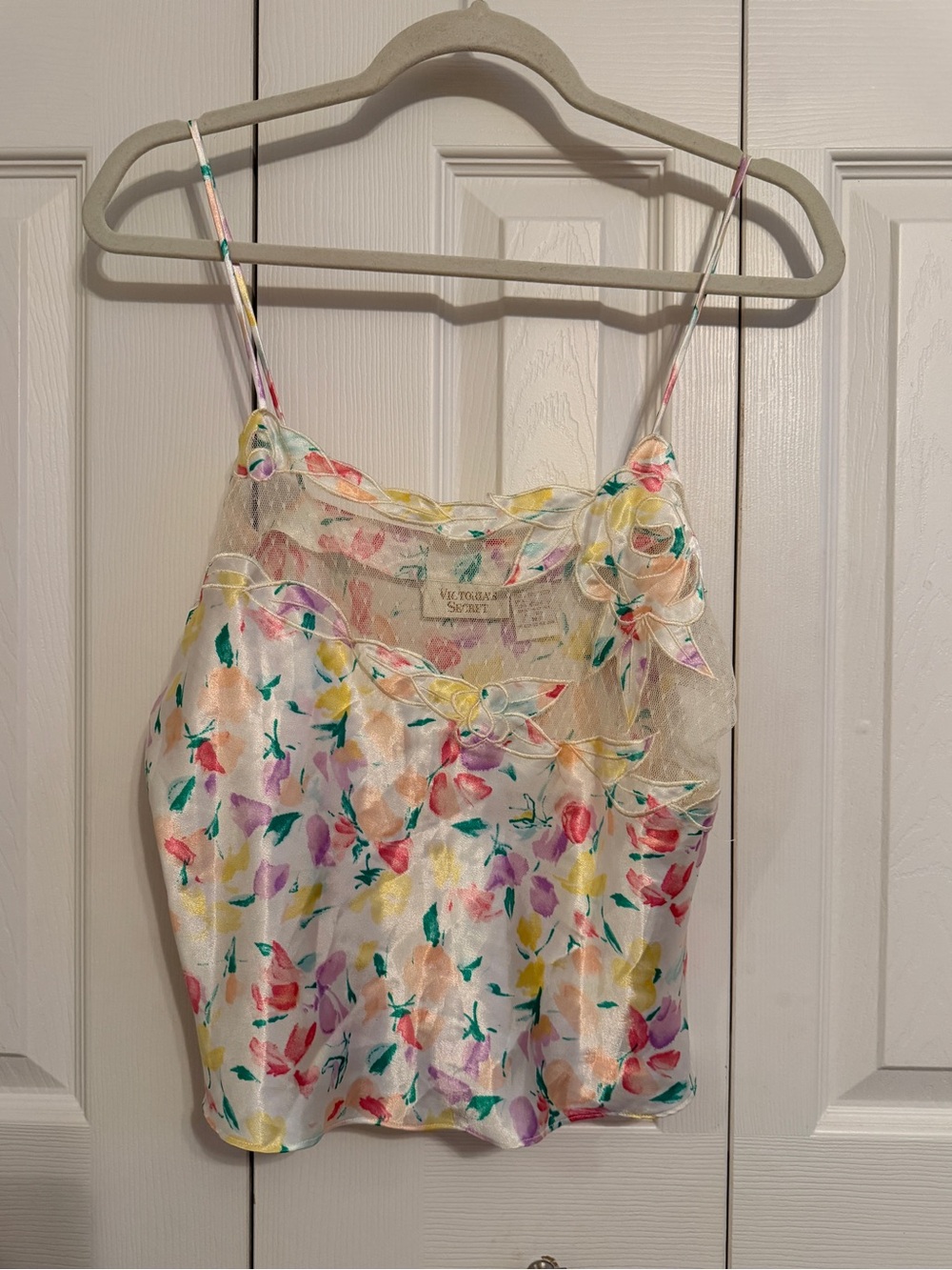 Victoria’s Secret Floral Satin Lace Cami M Sheer Mesh Lingerie Y2K Slip Top